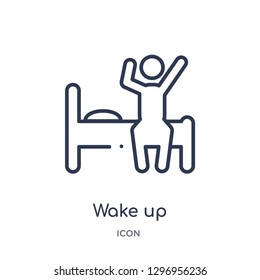 Linear wake up icon from Education outline collection. Thin line wake up icon isolated on white background. wake up trendy illustration