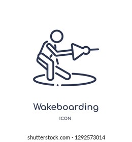 Linear wakeboarding icon from Free time outline collection. Thin line wakeboarding icon vector isolated on white background. wakeboarding trendy illustration
