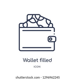 Linear wallet filled money tool icon from Commerce outline collection. Thin line wallet filled money tool icon isolated on white background. wallet filled money tool trendy illustration