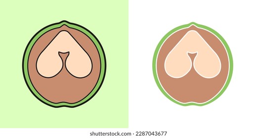 Linear Walnut icon, outline vector icon, linear icon, two versions in color