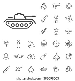 Linear war icons set. Universal war icon to use in web and mobile UI, war basic UI elements set