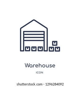 Linear warehouse icon from Delivery and logistic outline collection. Thin line warehouse icon vector isolated on white background. warehouse trendy illustration