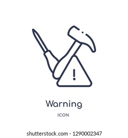 Linear warning icon from Construction tools outline collection. Thin line warning vector isolated on white background. warning trendy illustration
