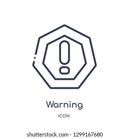 Linear warning icon from Internet security outline collection. Thin line warning icon isolated on white background. warning trendy illustration