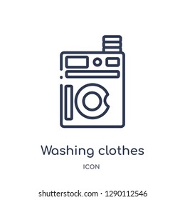 Linear washing clothes icon from Cleaning outline collection. Thin line washing clothes vector isolated on white background. washing clothes trendy illustration