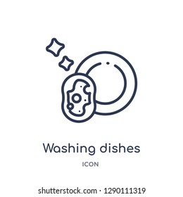 Linear washing dishes icon from Cleaning outline collection. Thin line washing dishes vector isolated on white background. washing dishes trendy illustration