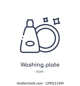 Linear washing plate icon from Cleaning outline collection. Thin line washing plate vector isolated on white background. washing plate trendy illustration