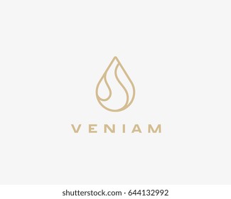 Linear water aqua logo design. Water drop vector logotype. 