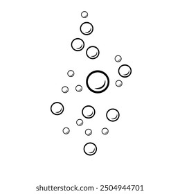 Linear water bubbles. Vector doodle illustration of gas balloons. Air bubbles outline on white background.