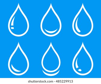 linear water droplet icon set on blue background