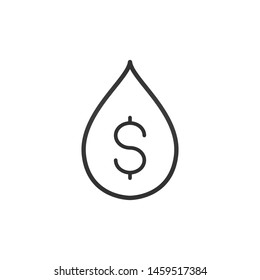 Linear water or oil drop with a dollar sign. Vector illustration isolated on white background.