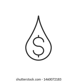 Linear water or oil drop with a dollar sign. Vector illustration isolated on white background.