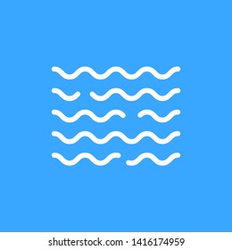 linear water white wave icon. flat minimal modern flood logotype graphic art design element isolated on blue background. concept of fluid current label for company or brand and wavy or stream logo