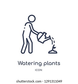Icono de plantas de riego lineal de la colección de contornos de comportamiento. Plantas de riego delgadas aisladas en fondo blanco. plantas de riego ilustración de moda