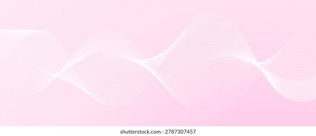 Linear wave pattern background. Pink rose wavy curved dashed design element for poster, banner, presentation, booklet, brochure. Abstract halftone undulate flowing particle lines. Vector wallpaper