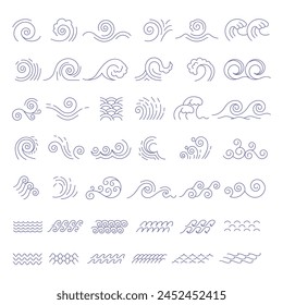 Linear waves. Stylized abstract icons of different waves collection recent vector shapes for logo designs