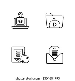 Linear Web camera, Study, Folder, Letter Vector Illustration Of 4 outline Icons. 