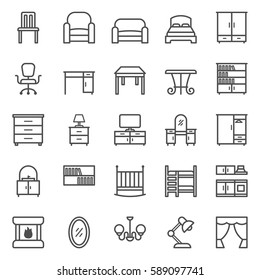 Linear web icon set of furniture. Vector illustration