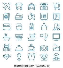 Linear web icon set of hotel services. Vector illustration