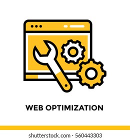 Linear web optimization icon for startup business. Pictogram in outline style. Vector flat line icon suitable for mobile apps, websites and presentation 