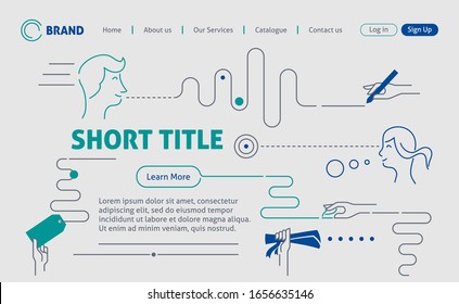 Linear webpage template, landing page line design, vector illustration