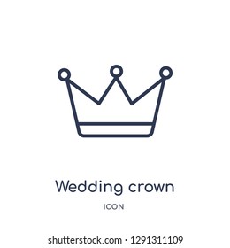 Linear wedding crown icon from Birthday party outline collection. Thin line wedding crown vector isolated on white background. wedding crown trendy illustration
