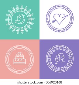 Linear wedding logos and icons. Outline design for invitations and greeting cards and other. 