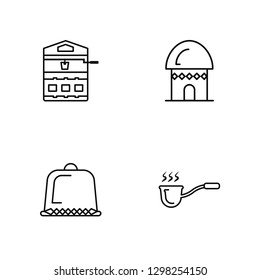 Linear Well, Hat, House, Coffee Vector Illustration Of 4 outline Icons. Editable Pack Of Well, Hat, House, Coffee