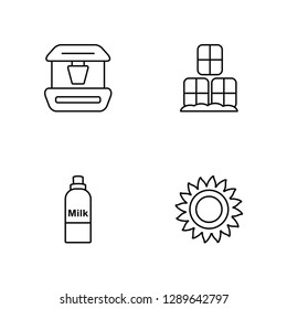 Linear Well, Milk bottle, Bale, Sunflower Vector Illustration Of 4 outline Icons. Editable Pack Of Well, Milk bottle, Bale, Sunflower