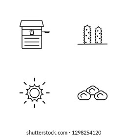 Linear Well, Sun, Cactus, Cloud Vector Illustration Of 4 outline Icons. Editable Pack Of Well, Sun, Cactus, Cloud