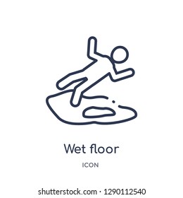 Linear wet floor icon from Cleaning outline collection. Thin line wet floor vector isolated on white background. wet floor trendy illustration