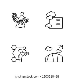 Linear Wheat, Bee, Thermometer, Field Vector Illustration Of 4 outline Icons. Editable Pack Of Wheat, Bee, Thermometer, Field