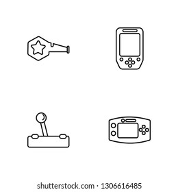 Linear Whistle, Joystick, Console, Console Vector Illustration Of 4 outline Icons. Editable Pack Of Whistle, Joystick, Console, Console