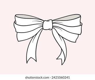 Concepto de arco blanco lineal. Decoración para cajas de regalo y ropa. Año Nuevo y Navidad. Pegatina para las redes sociales. Esbozar ilustración vectorial plana aislada en fondo rosa