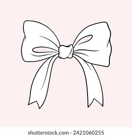 Concepto de arco blanco lineal. Decoración para regalo, cajas de regalo y ropa. Año Nuevo y Navidad. Creatividad y arte. Esbozar ilustración vectorial plana aislada en fondo rosa