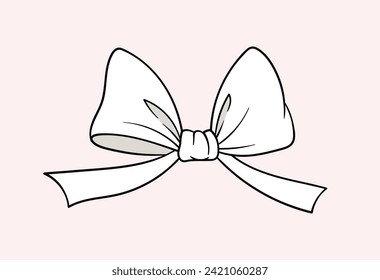 Linear white bow concept. Decoration for gift boxes and clothes. New Year and Christmas. Symbol of holidays and festivals. Outline flat vector illustration isolated on pink background