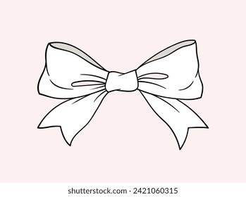 Concepto de arco blanco lineal. Decoración para cajas de regalo y ropa. Cartel, pancarta o portada. Símbolo de feriados y festivales. Esbozar ilustración vectorial plana aislada en fondo rosa