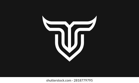 Linear white emblem featuring symmetrical bull horns or shield.