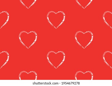 Linear white heart on a red background. Seamless texture. For packaging design. Valentine's Day.