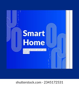 Linear white lines forming a smart home themed banner with fingerprint security and technology network motifs symbolizing technological automation concepts in an abstract digital blue background