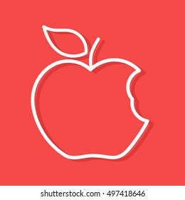 Linear white shape of bitten apple icon. Vector illustration