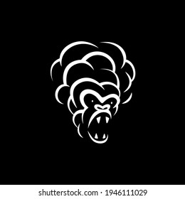 Linear white smoke monkey face icon on black background. Vector smoke hookah monkey logo idea for the business card, branding and corporate identity.