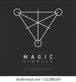 Linear white triangle with lines and circles making spiritual symbol on gray background
