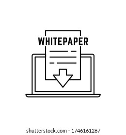 Linear Whitepaper On Laptop Icon. Concept Of Initial Offering Or Smart Contract Symbol, Details, Project And Development Download. Blank With Text. Black Simple Sign Isolated On White Background