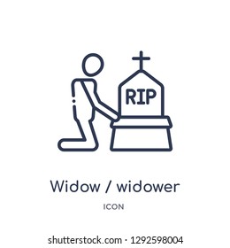 Linear widow / widower icon from Family relations outline collection. Thin line widow / widower icon vector isolated on white background. widow / widower trendy illustration