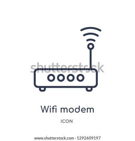 Linear wifi modem icon from Electronic stuff fill outline collection. Thin line wifi modem icon vector isolated on white background. wifi modem trendy illustration
