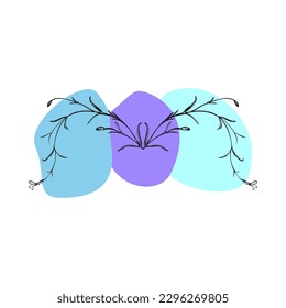 Linear wildflower on color patch isolated on white background. Vector illustration for greeting card, logo, design, poster, print, wedding invitation, birthday, postcard, party, spring summer decor