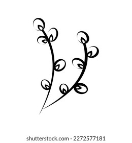 Linear willow twig in doodle style