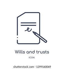 Linear wills and trusts icon from Law and justice outline collection. Thin line wills and trusts icon isolated on white background. wills and trusts trendy illustration