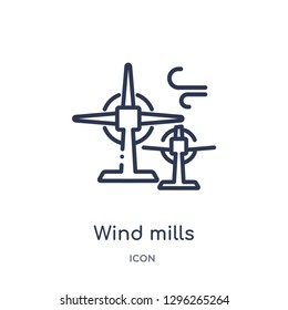 Linear wind mills icon from Ecology outline collection. Thin line wind mills icon vector isolated on white background. wind mills trendy illustration